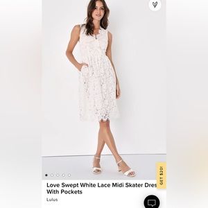 White lace lulus dress with pockets. Size large